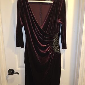 Alex Evenings Deep Purple Velvet Dress with Gold Accents